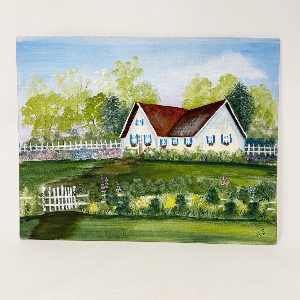 Original Impressionism Country Farm House Cottage Landscape Painting Cottagecore